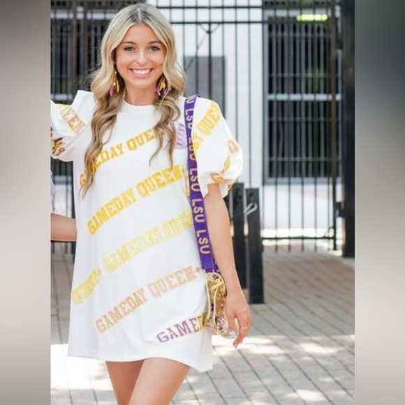QUEEN OF SPARKLES Dresses & Skirts - Queen of Sparkles Game Day Dress with Yellow and PurpleAccent Colors